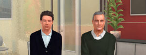 Virtual reality training interview preparation. Image shows avatars in office environment.