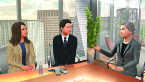 Avatars in a corporate business meeting.