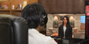 Man looking at Immersion Studio Avatar