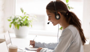 Woman looking at computer screen